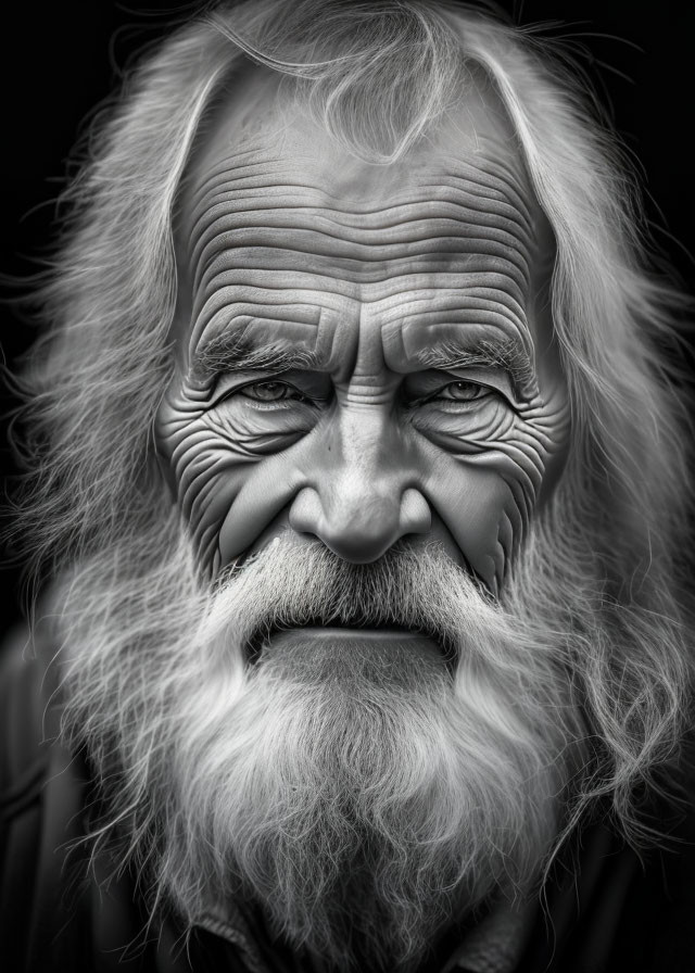 Elderly man portrait with intense gaze and white beard