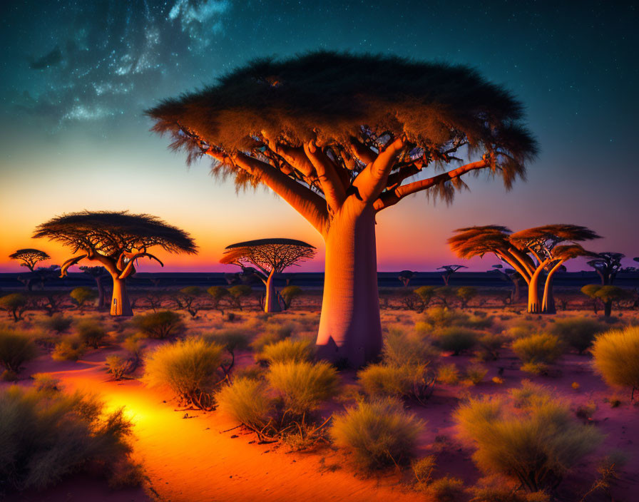 Majestic quiver trees under starry desert sky