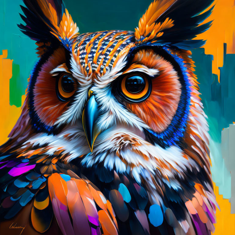 Vibrant Owl Artwork with Colorful Feathers