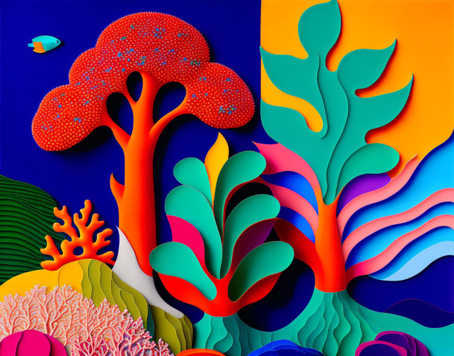 Colorful Abstract Art: Coral Reefs & Marine Life Collage