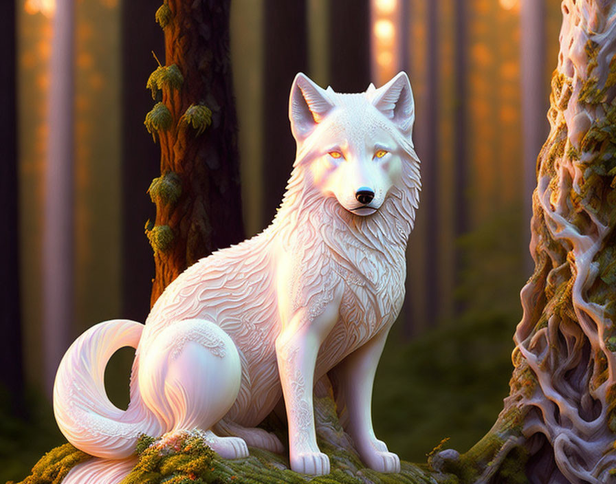 Albino wolf sculpture