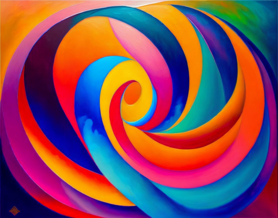 Colorful Abstract Painting with Swirling Vortex of Bright Colors