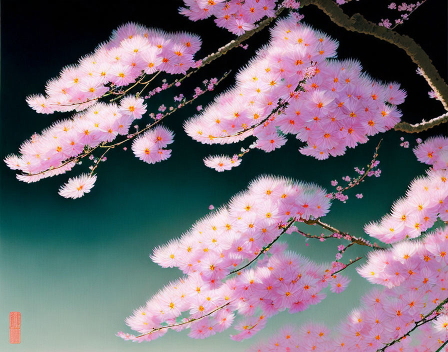 Cherry Blossom Branches on Gradient Background