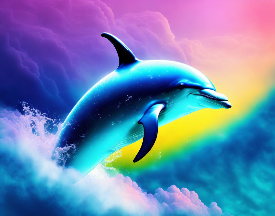 Colorful Dolphin Leaping in Neon Digital Artwork