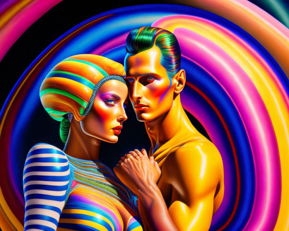 Colorful Stylized Man and Woman in Vibrant Digital Art