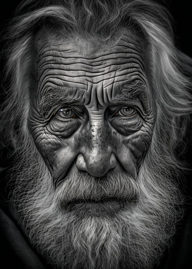 Elderly man portrait in black and white