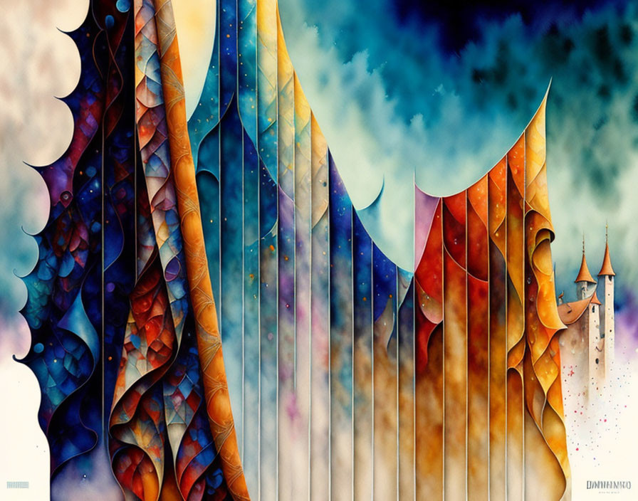 Colorful Abstract Art: Sail and Wing Shapes in Blue, Orange, and Purple