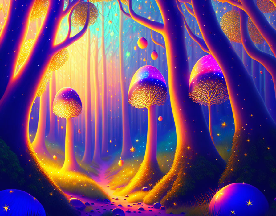 Luminescent Neon Forest with Vibrant Colors