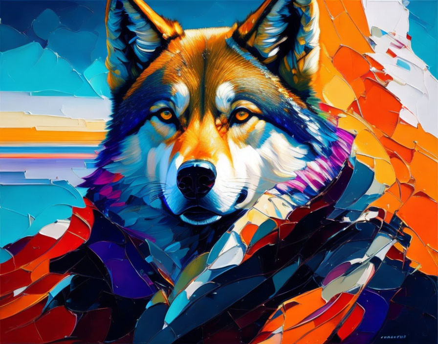 Vivid Wolf Painting with Abstract Style and Colorful Palette