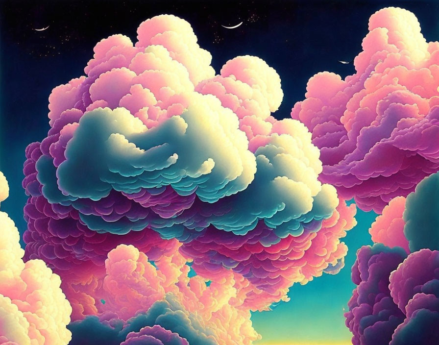 Vibrant surreal clouds in pink, orange, and blue twilight sky