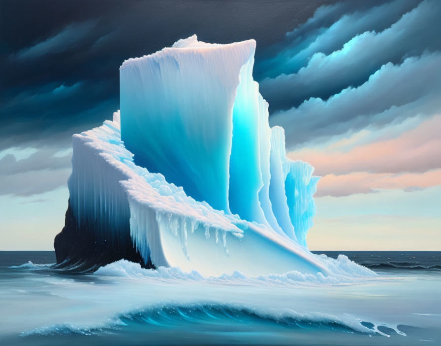 Majestic iceberg with blue hues in tranquil sea