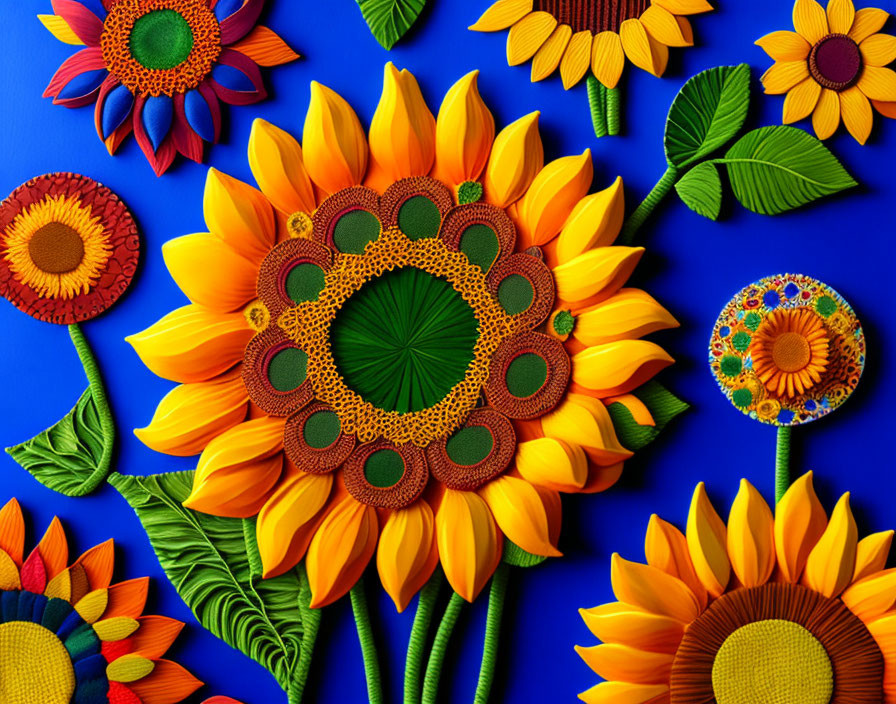 Sunflower Crafts in Various Sizes on Blue Background