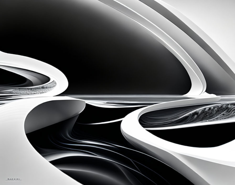 Abstract black and white digital art with flowing curves