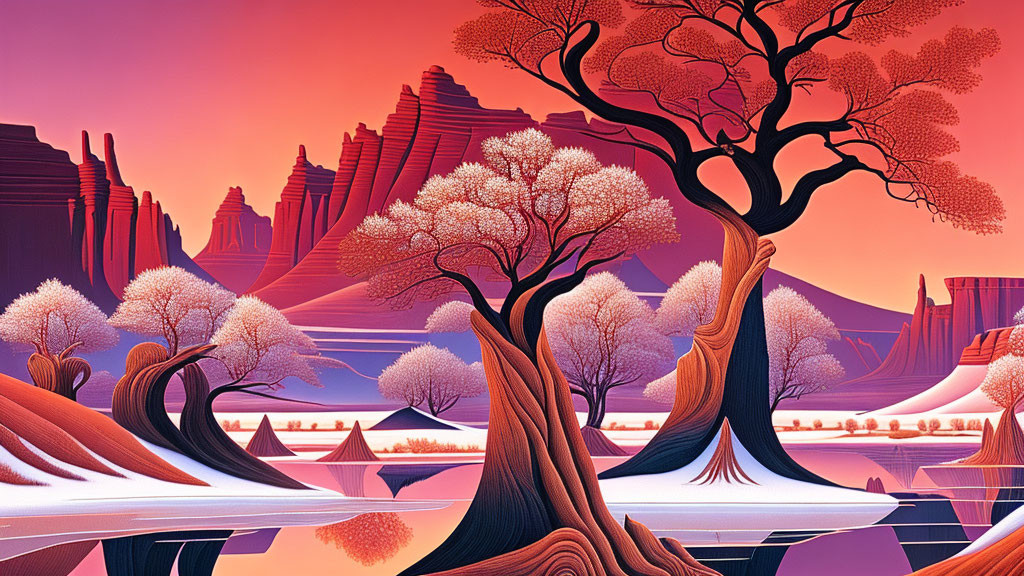 Colorful Stylized Trees in Vibrant Digital Landscape