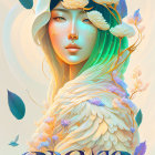 Colorful Nature-Inspired Woman with Birds and Flowers