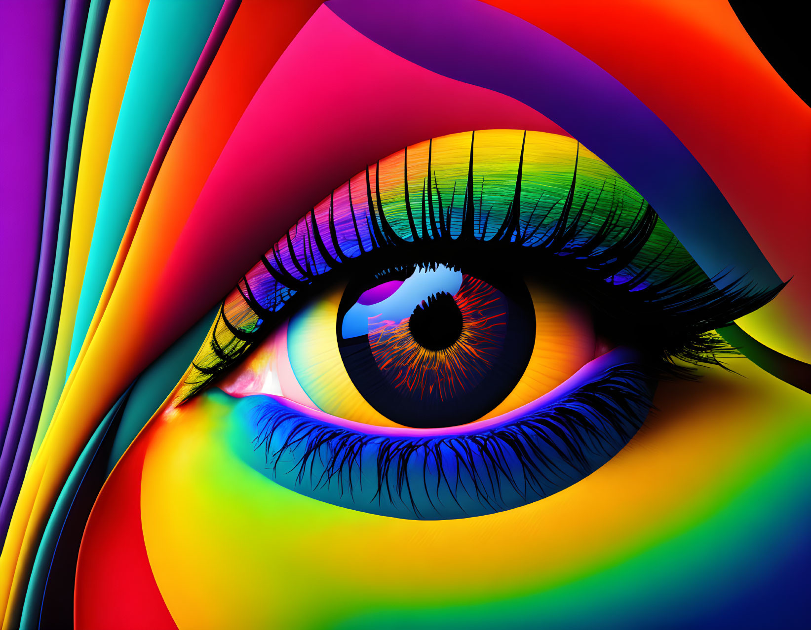 Vividly Colored Digital Artwork of Hyper-Realistic Eye with Multicolored Iris