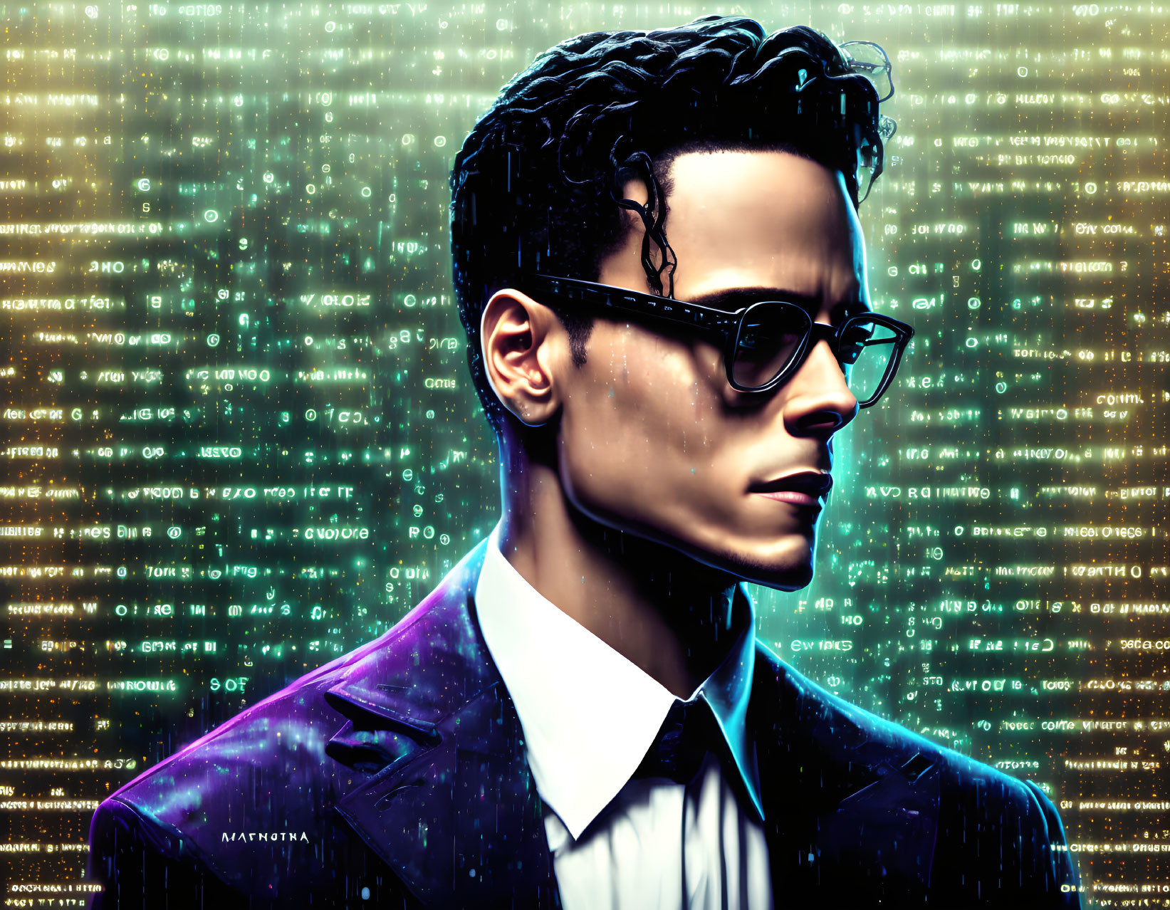 Man with Glasses in Cyber-Themed Digital Art