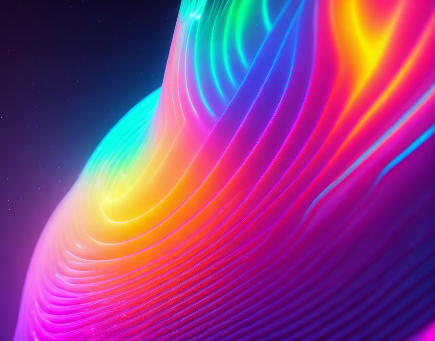 Colorful neon light waves against starry night sky background