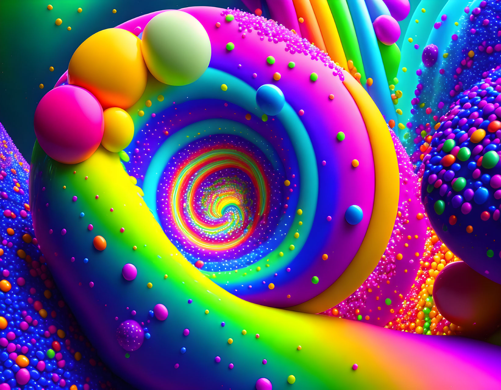 Colorful digital artwork with swirling multicolored patterns and psychedelic spiral effect