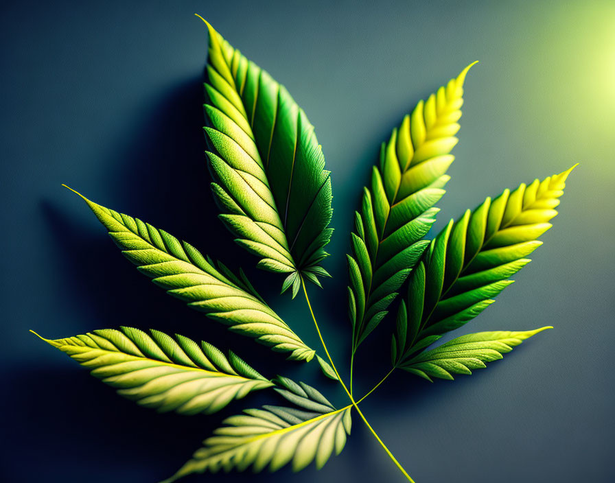 Vibrant Green Leaves in Fan Shape on Blue and Green Gradient Background