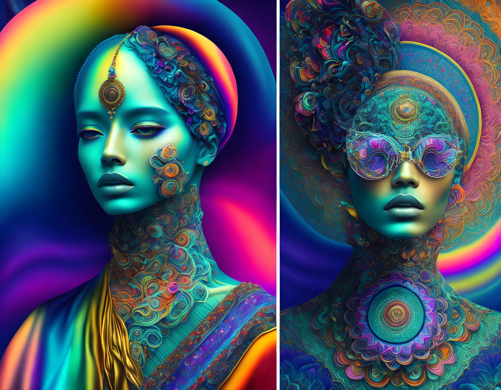 Colorful Digital Art Portraits of Women with Intricate Patterns