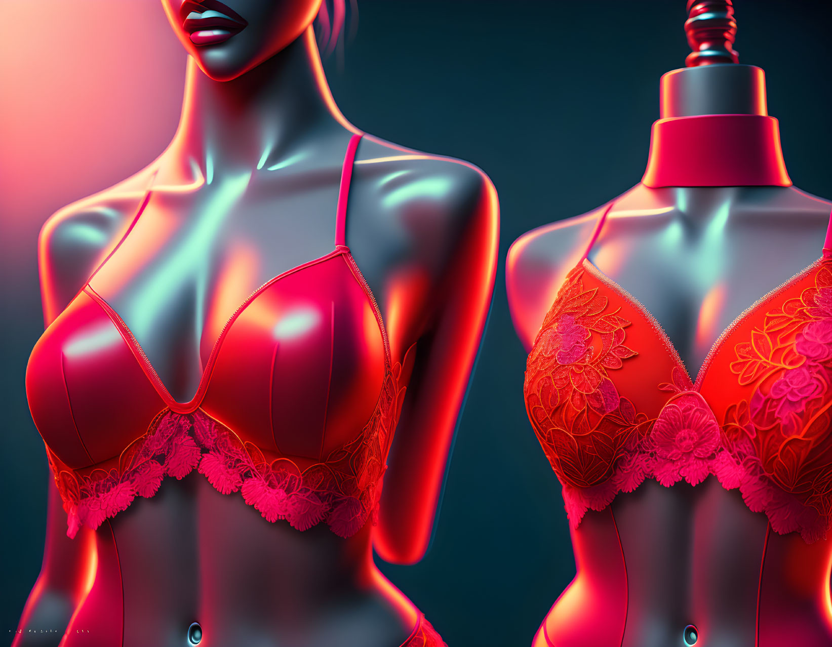 Mannequins in Red Lingerie Sets on Gradient Background