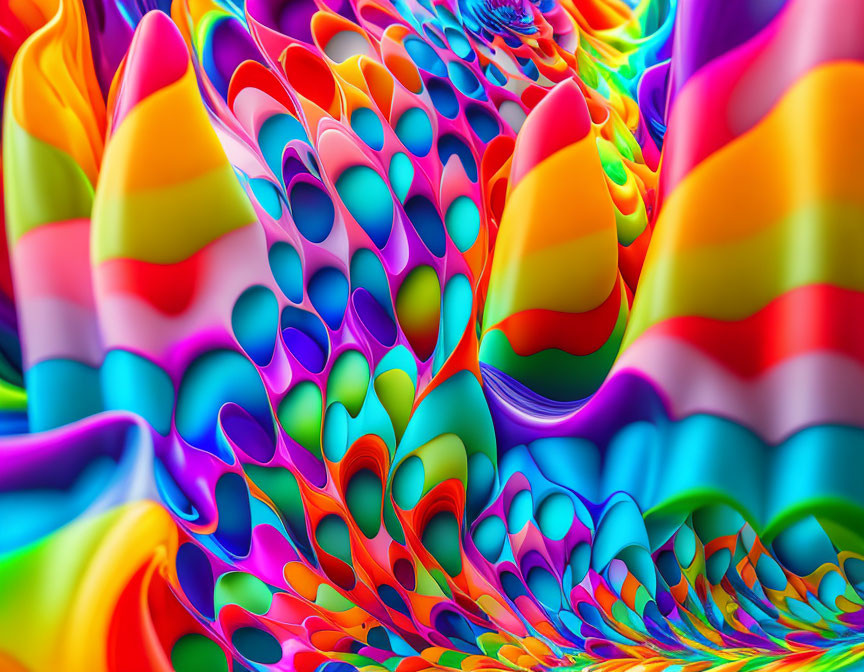 Colorful Abstract Waves and Curved Shapes in Kaleidoscopic Pattern