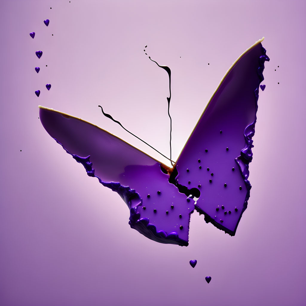 Vivid purple butterfly-shaped liquid splash on gradient background