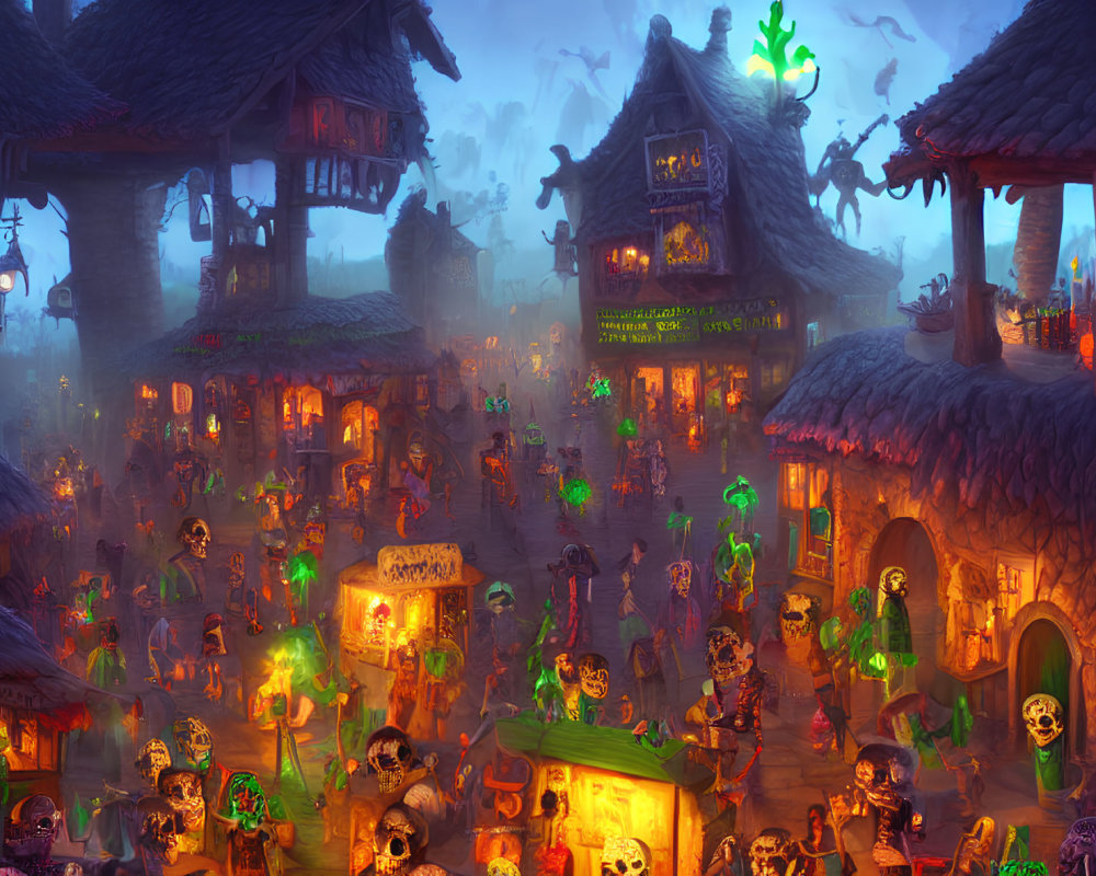 Fantasy Village with Whimsical Architecture and Enchanting Atmosphere