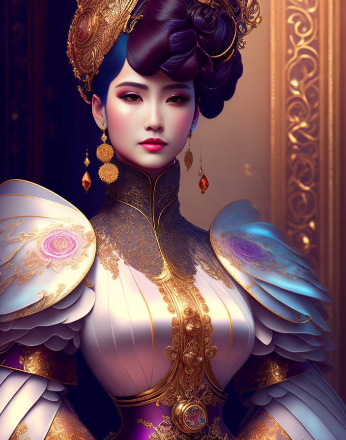 Detailed Illustration of Woman in Asian-Inspired Costume