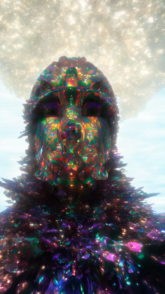 Colorful Abstract Humanoid Face Under Fractal Canopy