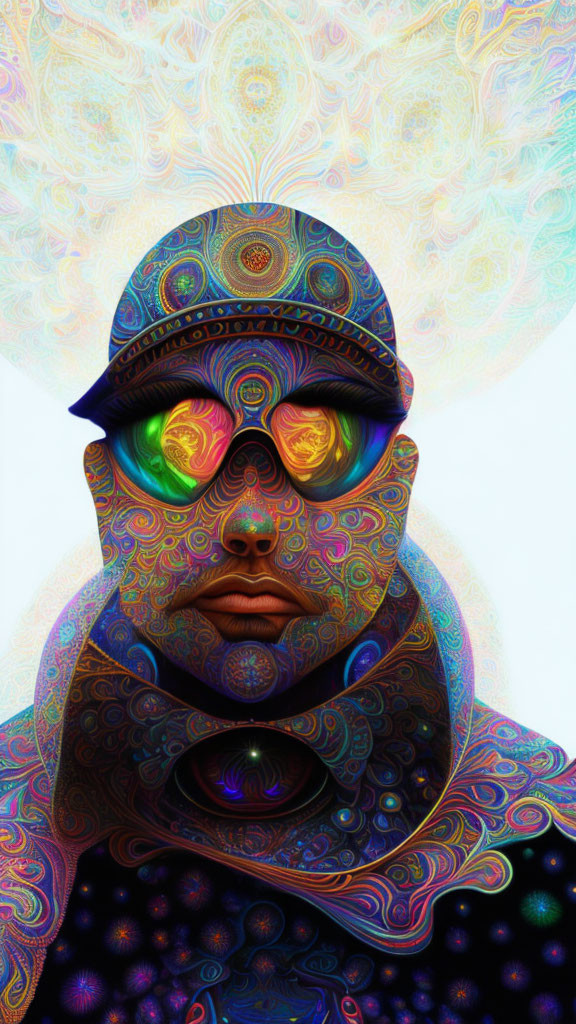 Colorful Psychedelic Portrait with Glasses and Fractal Aura