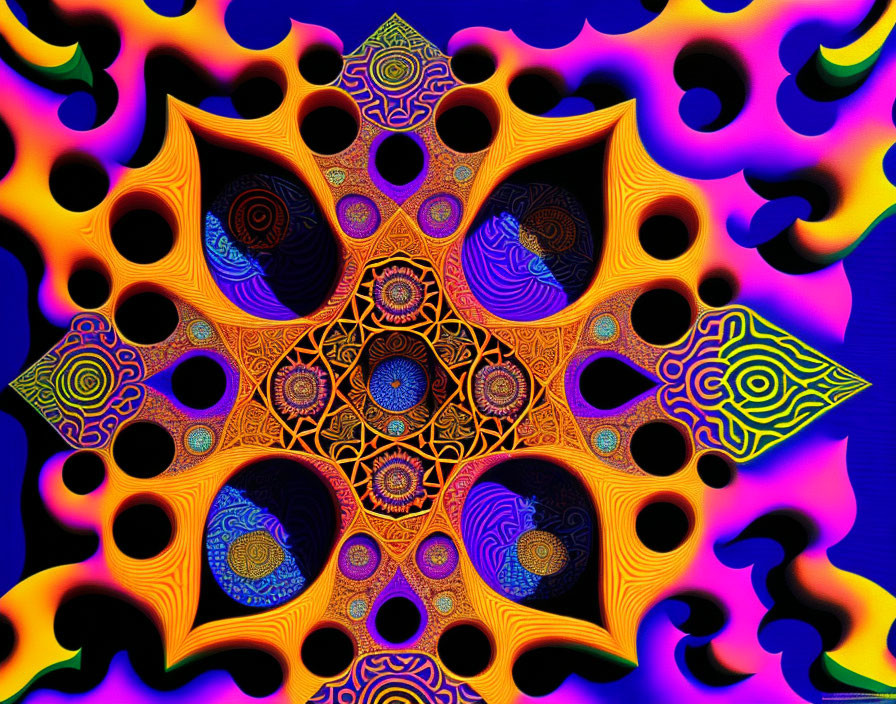 Colorful Psychedelic Fractal Pattern with Mandalas and Swirling Shapes