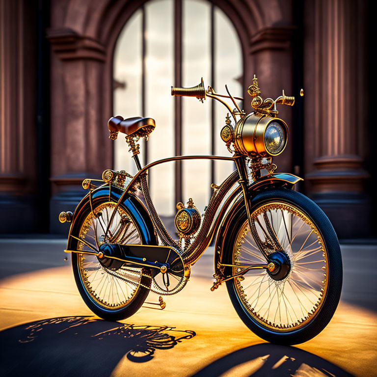 Vintage bicycle with brass detailing and steampunk design