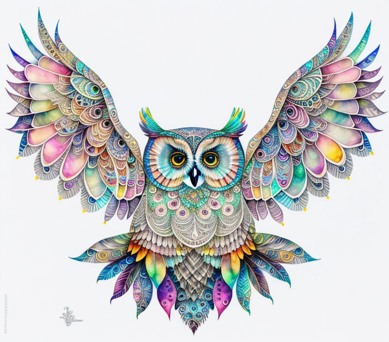 Colorful Owl Illustration with Detailed Patterns and Wide Spectrum of Colors