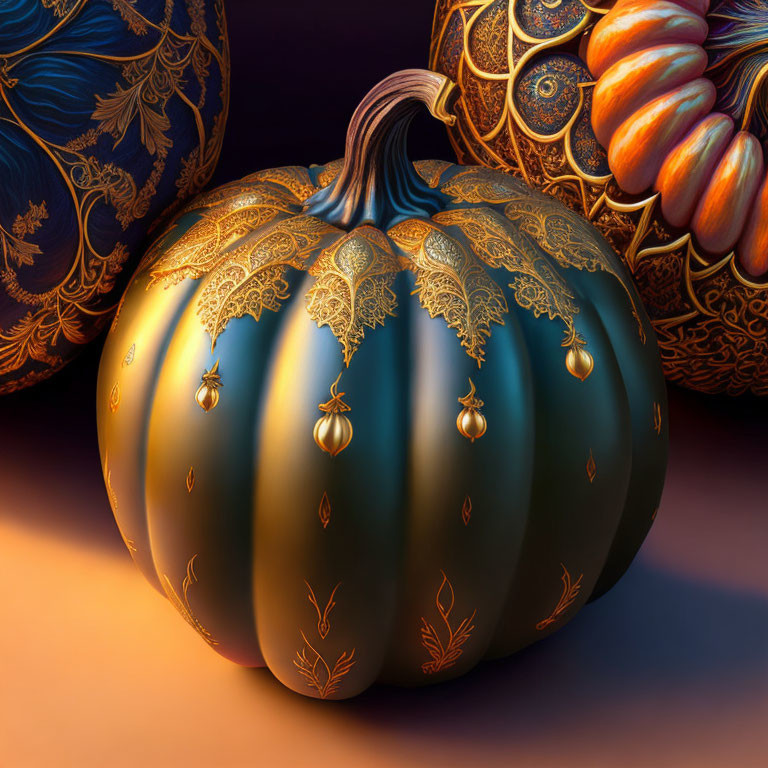 Elegant Decorated Pumpkin with Golden Patterns