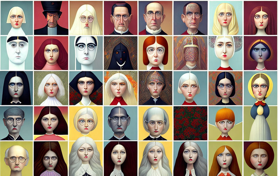 Stylized portraits with minimalistic features and varied expressions