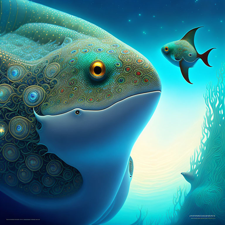 Colorful Large Fish Illustration in Underwater Scene