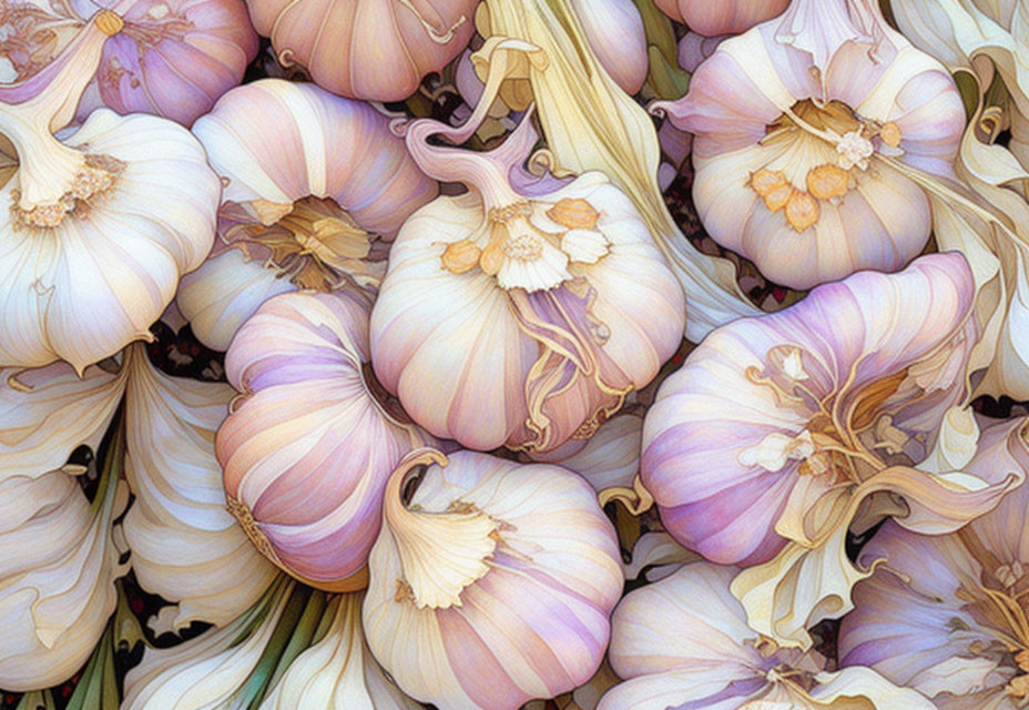 Pastel Garlic Bulbs Illustration with Floral Aesthetic