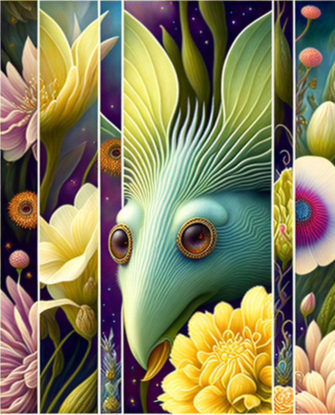 Surreal Composition with Floral Elements and Creature