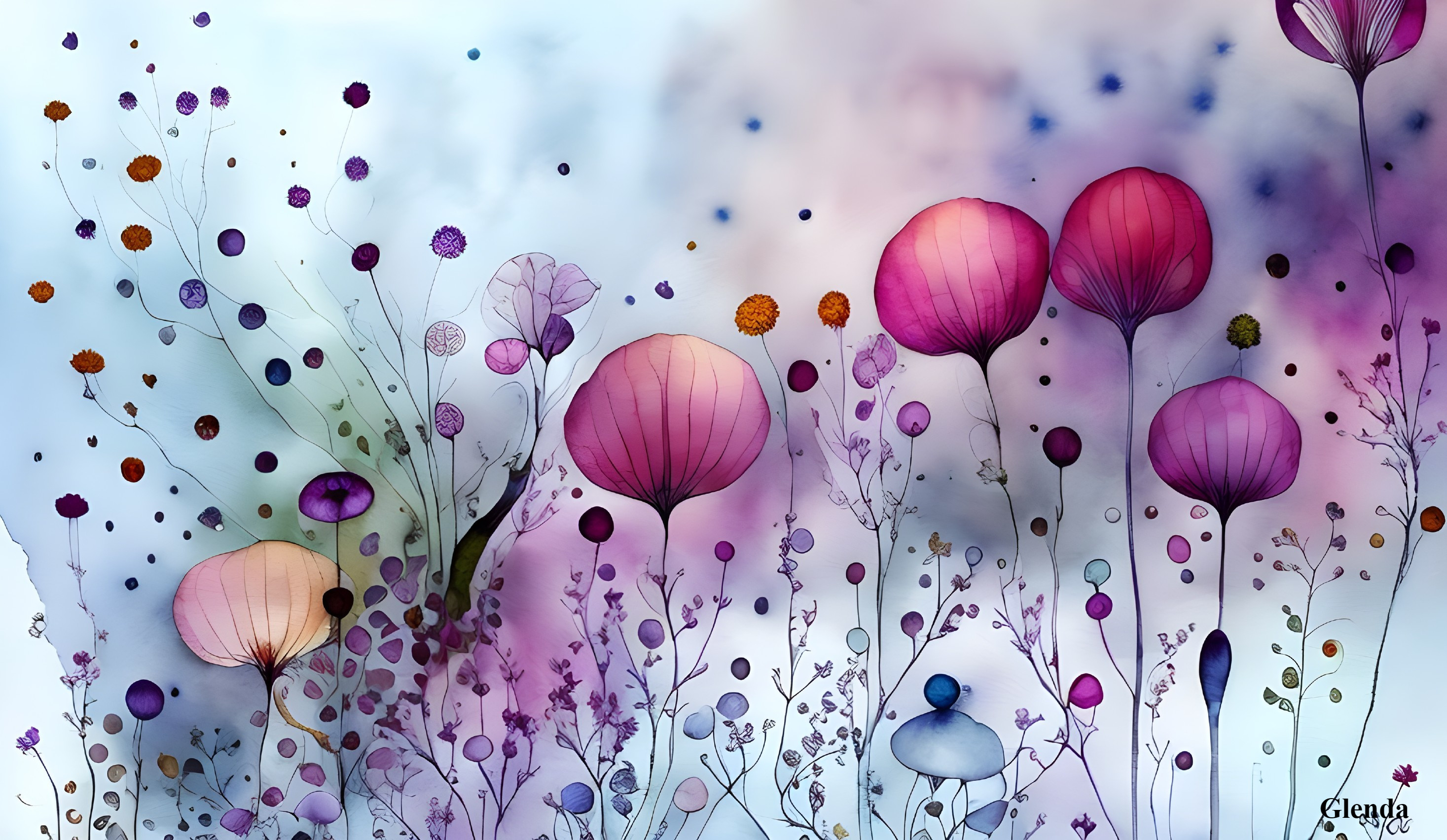 Colorful Stylized Flower Illustration on Watercolor Background