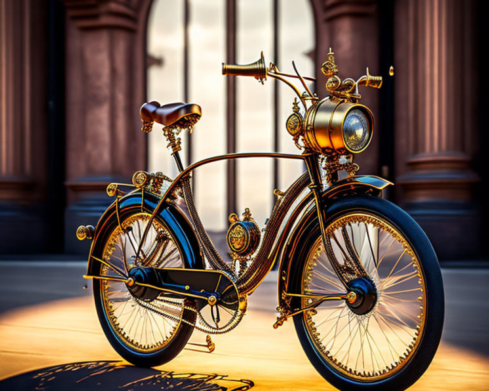 Vintage bicycle with brass detailing and steampunk design