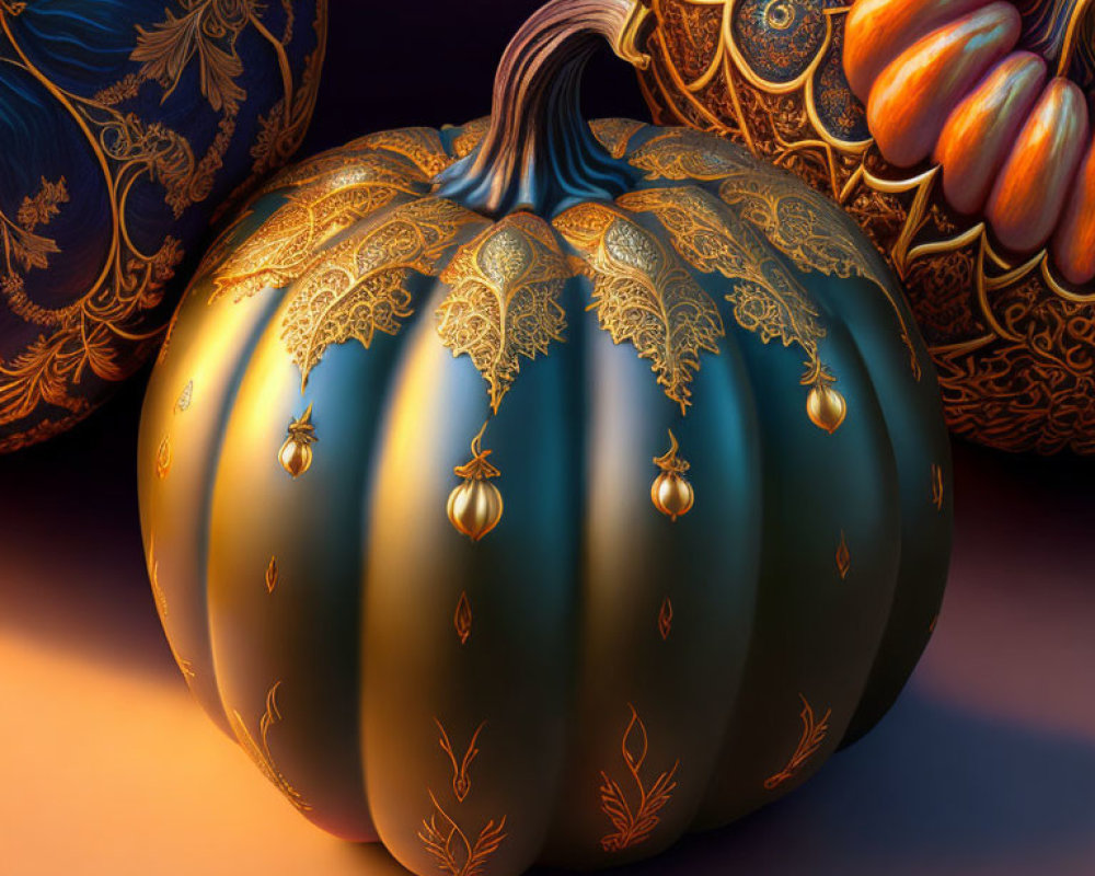 Elegant Decorated Pumpkin with Golden Patterns