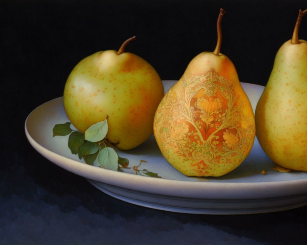 Realistic Hyper-Pear Art with Ornate Floral Pattern