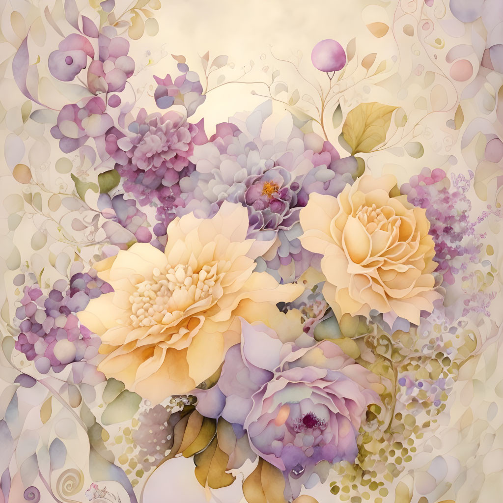 Assorted blooming flowers in soft pastel colors