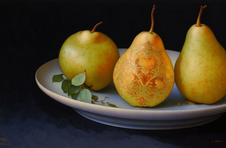 Realistic Hyper-Pear Art with Ornate Floral Pattern