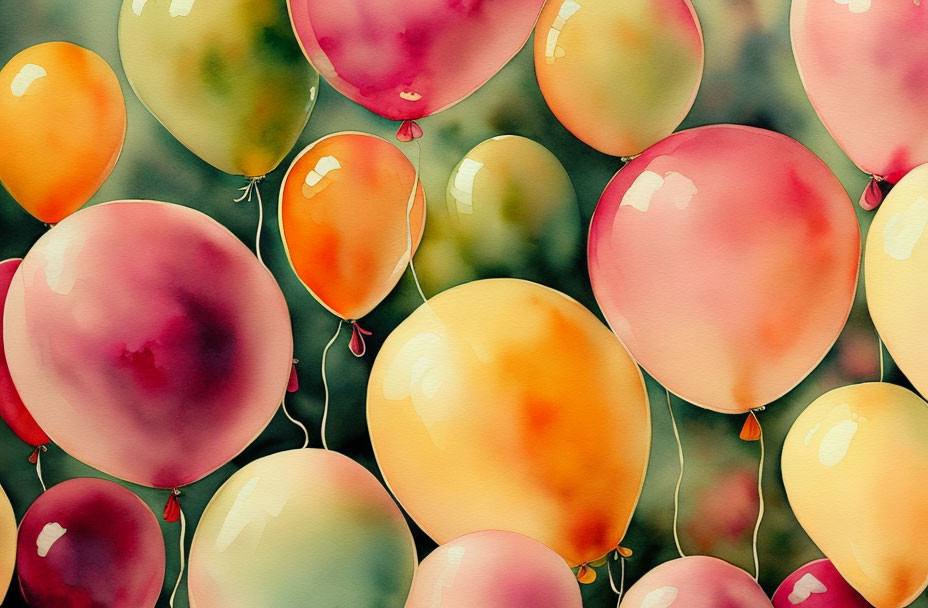 Vibrant Watercolor Balloons in Pink, Orange, and Yellow Palette