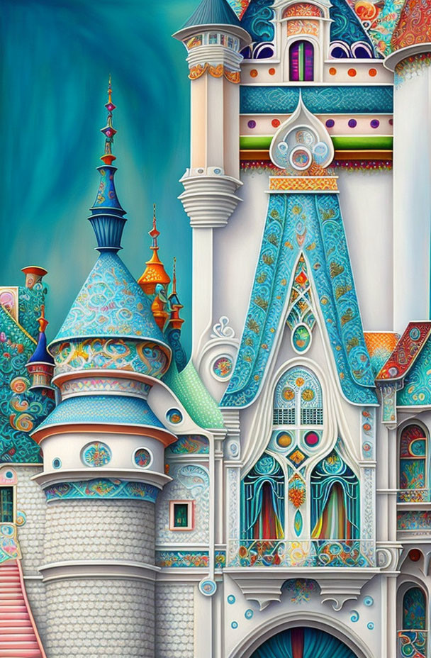 Colorful Fantasy Castle with Onion Domes and Whimsical Architecture