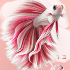 Stylized fish illustration with ornate pink patterns on pale background