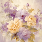 Assorted blooming flowers in soft pastel colors